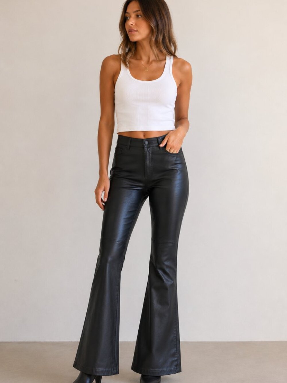 Free People Faux Leather High Waist Flare Leg Pants Size 8